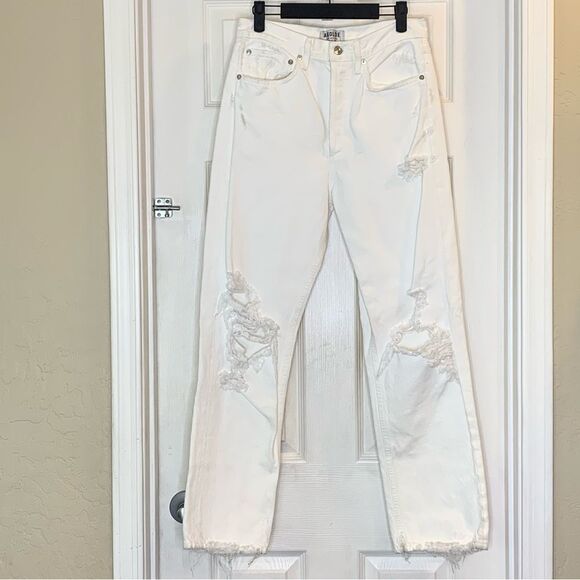 AGOLDE White Distressed High Rise Raw Hem Jeans Size 26 Button Fly - Picture 1 of 11